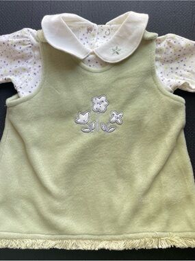 Vintage Soft Green Floral Appliqué Girls' Casual Dress